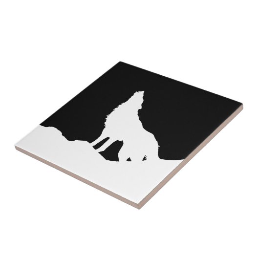 Einzigartiger Schwarz-Weiß-Pop Art Wolf Silhouette Fliese (Seite)