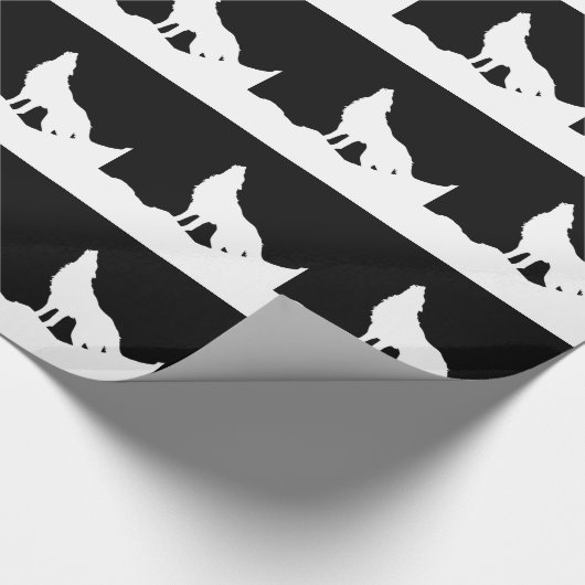 Einzigartiger Schwarz-Weiß-Pop Art Wolf Silhouette Geschenkpapier (Ecke)