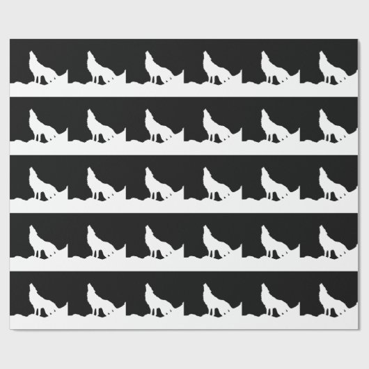 Einzigartiger Schwarz-Weiß-Pop Art Wolf Silhouette Geschenkpapier (Flach)