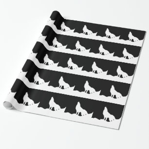 Einzigartiger Schwarz-Weiß-Pop Art Wolf Silhouette Geschenkpapier