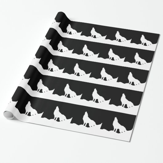Einzigartiger Schwarz-Weiß-Pop Art Wolf Silhouette Geschenkpapier (Ungerollt)