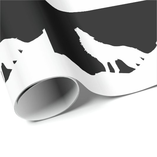 Einzigartiger Schwarz-Weiß-Pop Art Wolf Silhouette Geschenkpapier (Rolleneckpunkt)