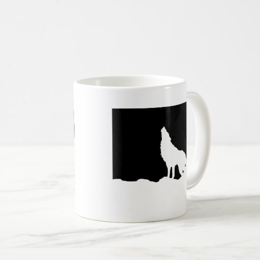 Einzigartiger Schwarz-Weiß-Pop Art Wolf Silhouette Kaffeetasse (VorderseiteRechts)