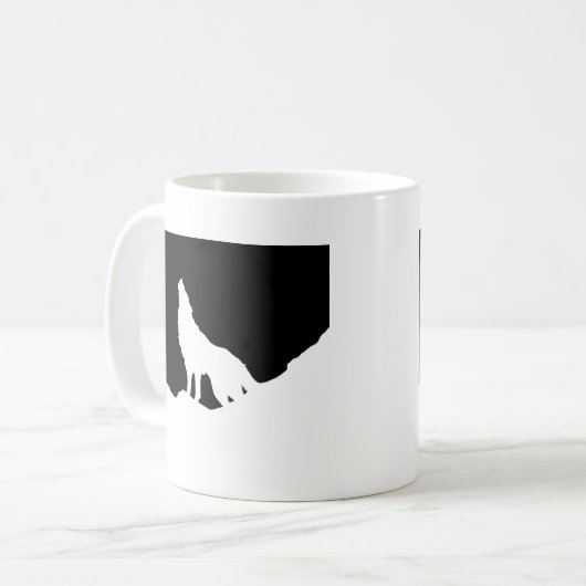Einzigartiger Schwarz-Weiß-Pop Art Wolf Silhouette Kaffeetasse (Vorderseite Links)