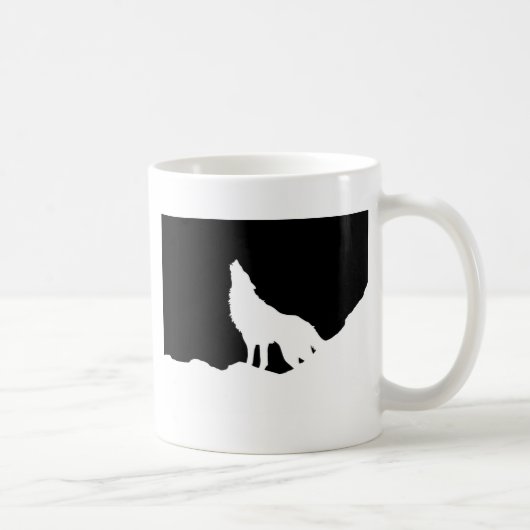 Einzigartiger Schwarz-Weiß-Pop Art Wolf Silhouette Kaffeetasse (Rechts)