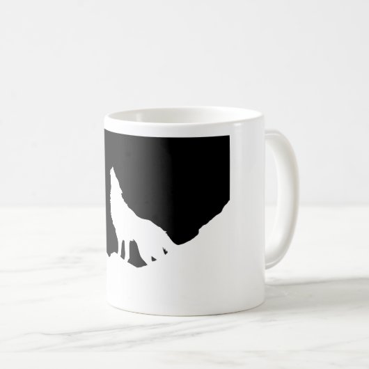 Einzigartiger Schwarz-Weiß-Pop Art Wolf Silhouette Kaffeetasse (VorderseiteRechts)