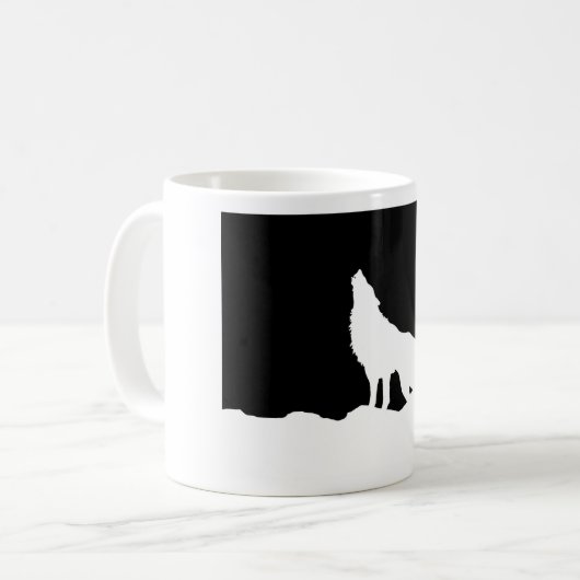 Einzigartiger Schwarz-Weiß-Pop Art Wolf Silhouette Kaffeetasse (Vorderseite Links)