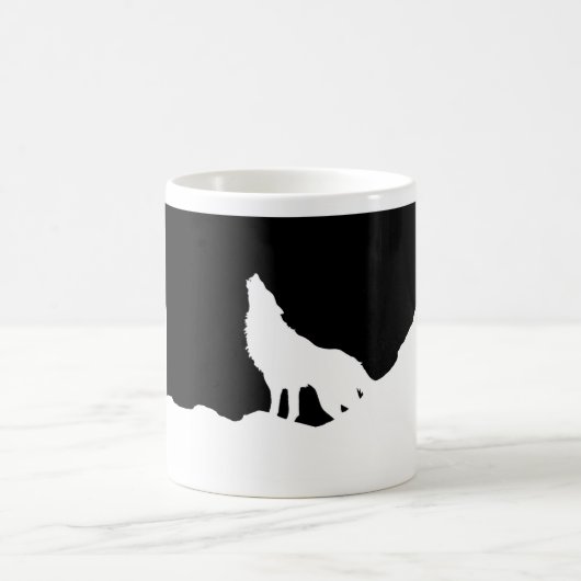 Einzigartiger Schwarz-Weiß-Pop Art Wolf Silhouette Kaffeetasse (Mittel)