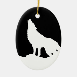 Einzigartiger Schwarz-Weiß-Pop Art Wolf Silhouette Keramikornament