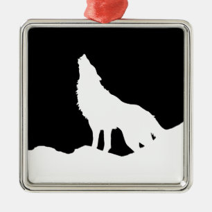 Einzigartiger Schwarz-Weiß-Pop Art Wolf Silhouette Ornament Aus Metall