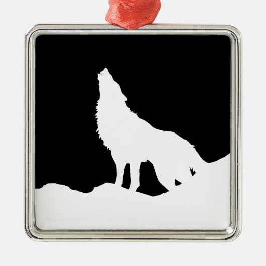 Einzigartiger Schwarz-Weiß-Pop Art Wolf Silhouette Ornament Aus Metall (Vorne)