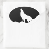 Einzigartiger Schwarz-Weiß-Pop Art Wolf Silhouette Ovaler Aufkleber (Tasche)