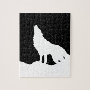 Einzigartiger Schwarz-Weiß-Pop Art Wolf Silhouette Puzzle
