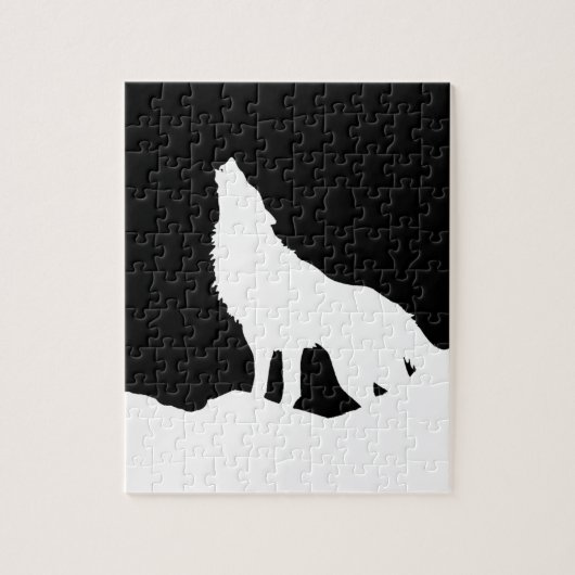 Einzigartiger Schwarz-Weiß-Pop Art Wolf Silhouette Puzzle (Vertikal)