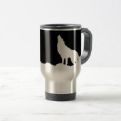 Einzigartiger Schwarz-Weiß-Pop Art Wolf Silhouette Reisebecher (VorderseiteRechts)