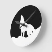 Einzigartiger Schwarz-Weiß-Pop Art Wolf Silhouette Runde Wanduhr (Winkel)
