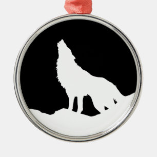 Einzigartiger Schwarz-Weiß-Pop Art Wolf Silhouette Silbernes Ornament