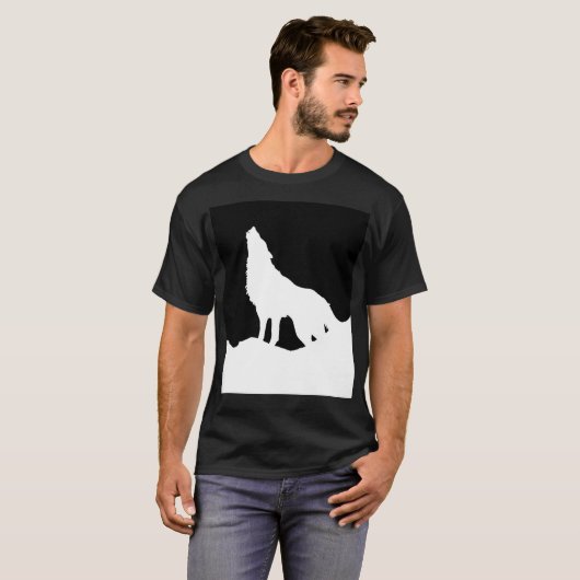 Einzigartiger Schwarz-Weiß-Pop Art Wolf Silhouette T-Shirt (Vorne ganz)