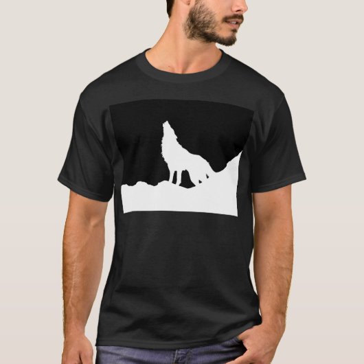 Einzigartiger Schwarz-Weiß-Pop Art Wolf Silhouette T-Shirt (Vorderseite)