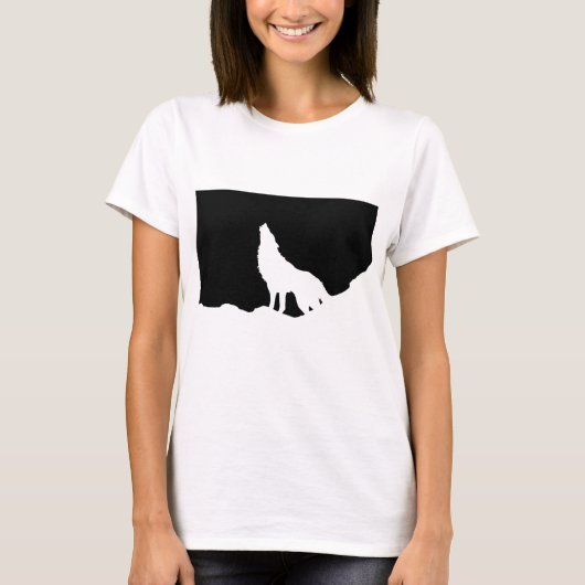 Einzigartiger Schwarz-Weiß-Pop Art Wolf Silhouette T-Shirt (Vorderseite)