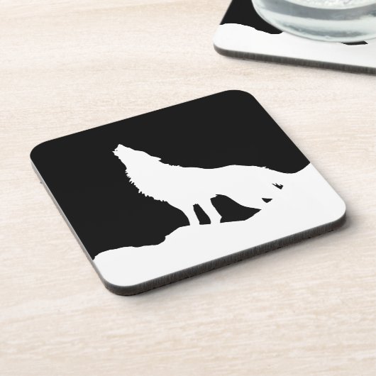 Einzigartiger Schwarz-Weiß-Pop Art Wolf Silhouette Untersetzer (Linke Seite)