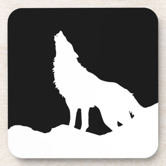Einzigartiger Schwarz-Weiß-Pop Art Wolf Silhouette Untersetzer (Vorderseite)