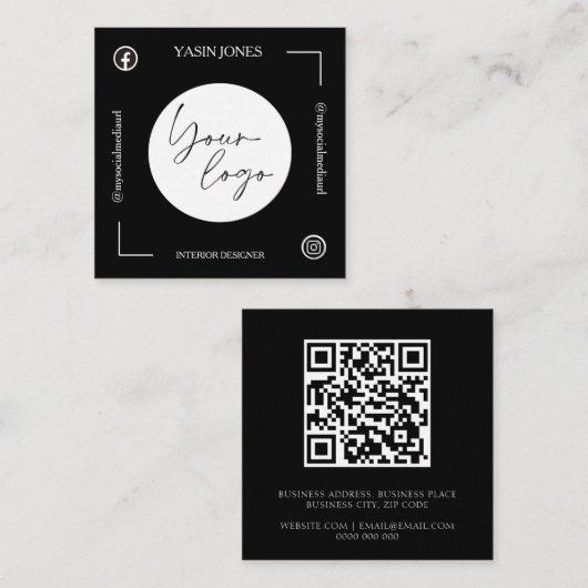 Einzigartiger Schwarz-Weiß-QR-Code Quadratische Visitenkarte (Vorne/Hinten)