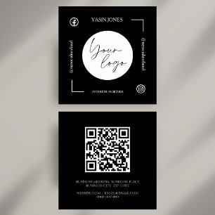 Einzigartiger Schwarz-Weiß-QR-Code Social Media Sq Quadratische Visitenkarte