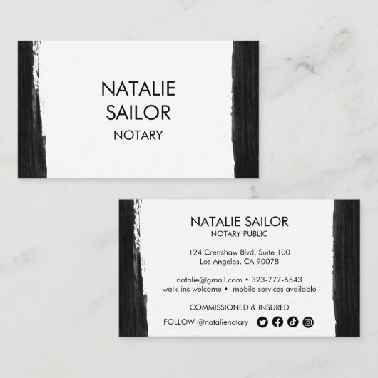 Einzigartiger Schwarzer Pinselstrich Minimal Moder Visitenkarte (Vorne/Hinten)