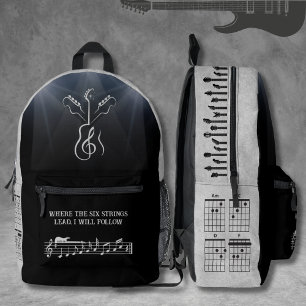 Einzigartiger schwarzer und grauer Rock-Gitarre Vi Bedruckter Rucksack