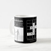 Einzigartiger schwarzer Zeitungs-Save-the-Date-Kaf Kaffeetasse (Vorderseite Links)