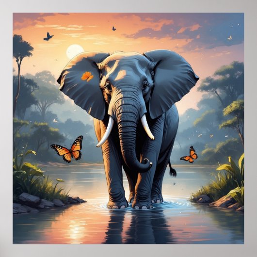 Einzigartiger Sonnenuntergang mit Schmetterlingen Poster (Vorne)