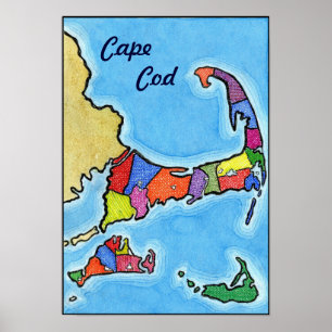 Einzigartiger Spaß und farbenfrohe Cape Cod Karte Poster