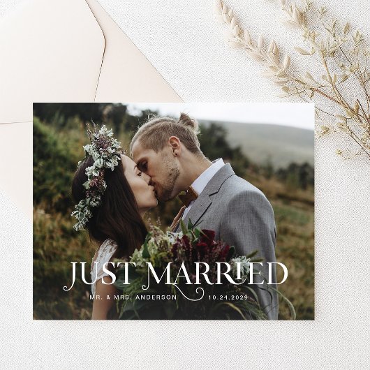 Einzigartiger Stiltext und Foto | Just Married Postkarte