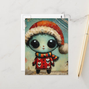Einzigartiger süßer Weihnachts-Alien in Schlafanzu Postkarte