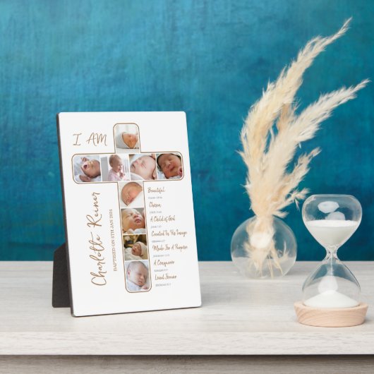 Einzigartiger Tauffoto Collage Crucifix geformt Fotoplatte (Seite)