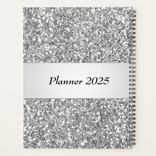 Einzigartiger Trendy Glitzer Glam Silver Girly Mon Planer (Rückseite)