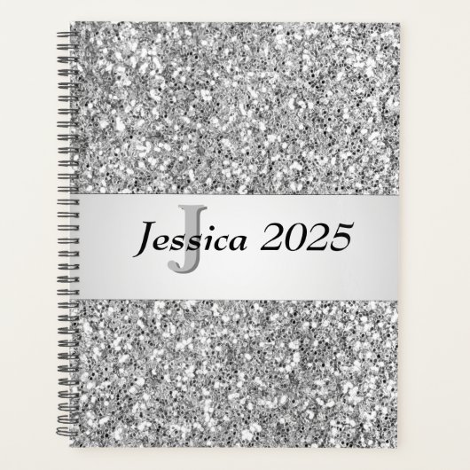 Einzigartiger Trendy Glitzer Glam Silver Girly Mon Planer (Vorderseite)