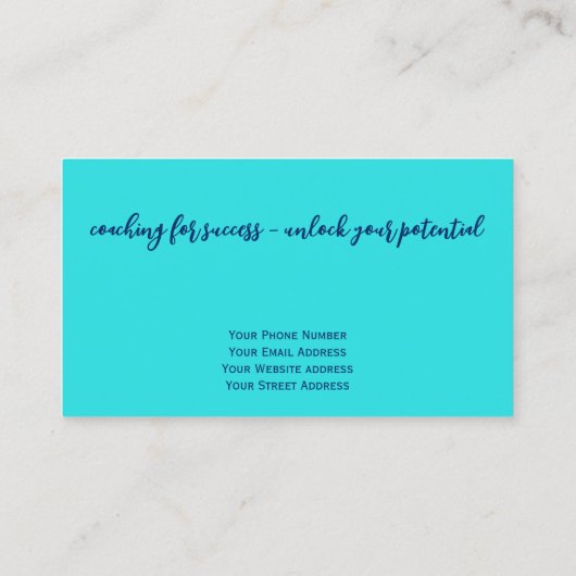 Einzigartiger Türkisfarbener Wellness-Coach Aquama Visitenkarte (Rückseite)