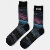 Einzigartiger und farbenfroher schwarzer Hintergru Socken (Linkes Detail)