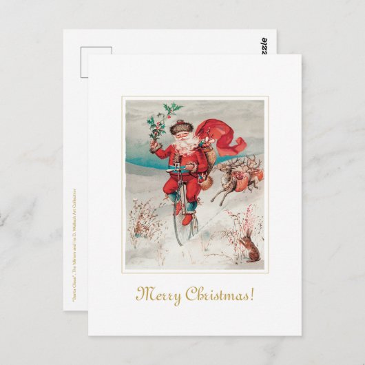 Einzigartiger Vintager Santa on Bicycle Postkarte (Vorne/Hinten)
