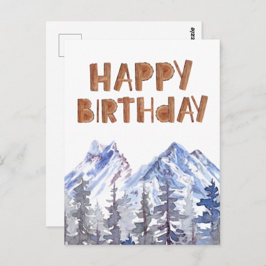 Einzigartiger Wald Winterwald "Happy Birthday" Postkarte (Vorne/Hinten)