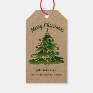 Einzigartiger Weihnachtsbaum im roten Grün auf Geschenkanhänger