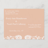 Einzigartiger weißer Damast und Vintag roter Save Ankündigungspostkarte (Rückseite)