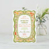 Einzigartiger, weißer, floraler Bow Doodle Hand ge Einladung (Stehend Vorderseite)