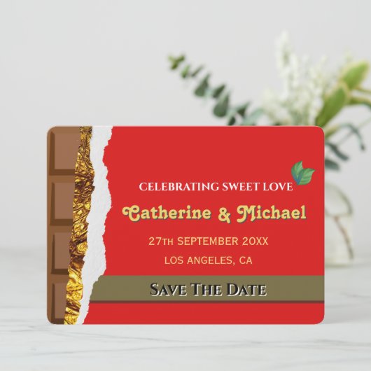 Einzigartiger Whimsical Brown Chocolate Funny Save The Date (Stehend Vorderseite)