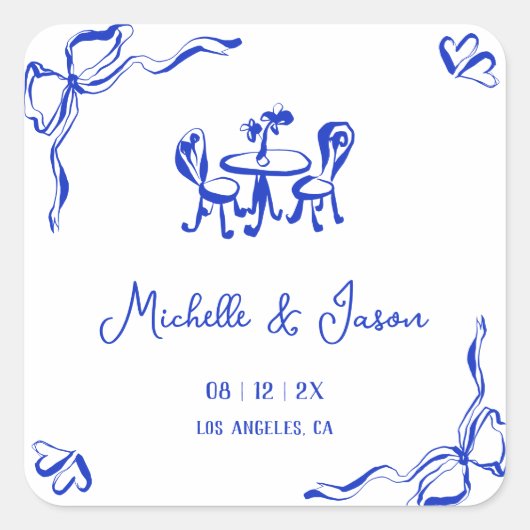 Einzigartiger Whimsical Quirky Blue Hand gezeichne Quadratischer Aufkleber (Vorderseite)