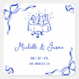 Einzigartiger Whimsical Quirky Blue Hand gezeichne Quadratischer Aufkleber