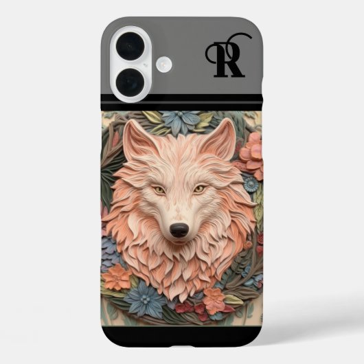 Einzigartiger Wolf und Blume-Monogramm Case-Mate iPhone Hülle (Rückseite)