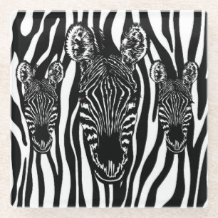 Einzigartiger Zebrakopf auf Zebradruck Glasuntersetzer